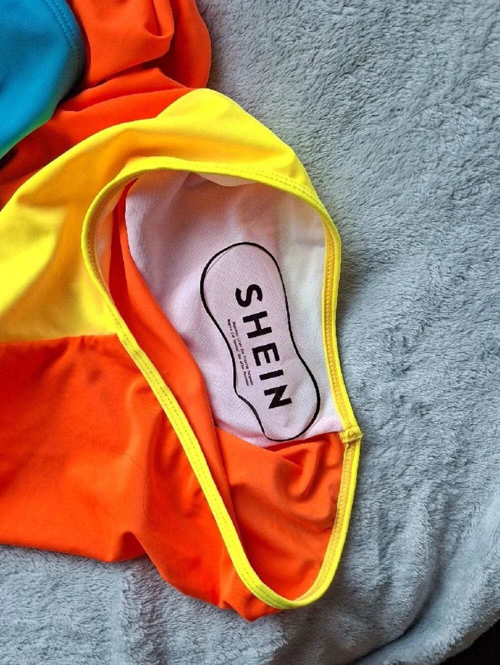 SHEIN Neon Colorblock One-Piece Swimsuit - Yellow, Orange, Teal - Picture 3 of 3